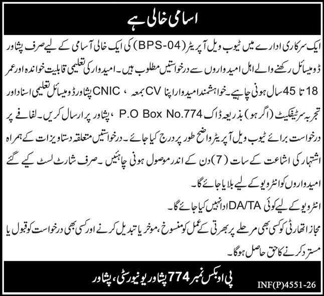 Government Institution (Peshawar University) Jobs 2026 – A Government Institution (Peshawar University) Jobs 2026 — original newspaper advertisement