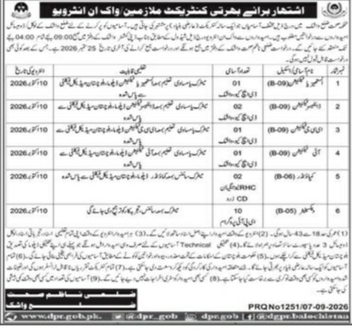 District Health Department Washuk Jobs 2026 – District Health Authority / Health Department (Balochistan) Jobs 2026 — original newspaper advertisement