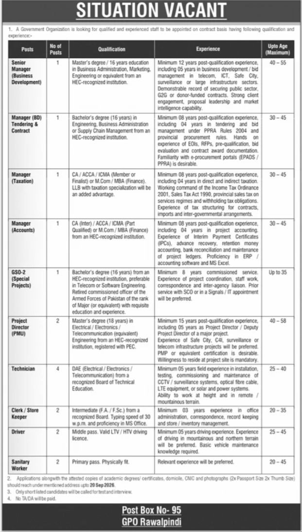 Government Organization Rawalpindi Jobs 2026 – A Government Organization Jobs 2026 — original newspaper advertisement