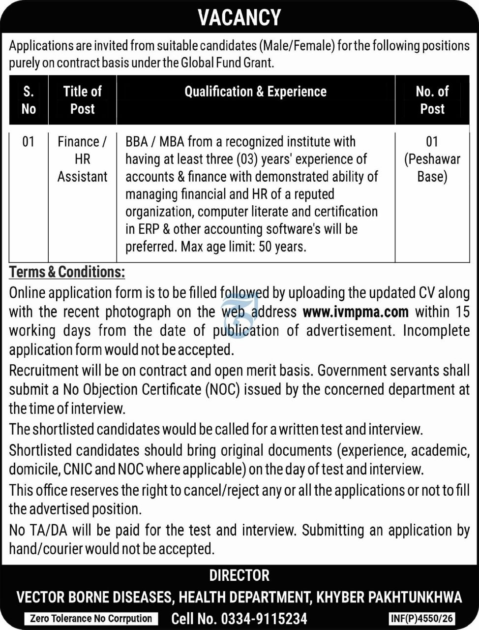 Vector Borne Diseases, Health Department, Khyber Pakhtunkhwa Jobs Jobs 2026 — original newspaper advertisement