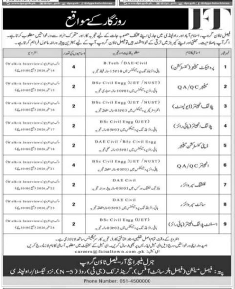 Faisal Town Rawalpindi Jobs 2026 – Faisal Town Group (General Manager Faisal Town Group) Jobs 2026 — original newspaper advertisement