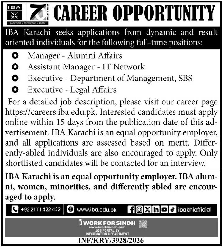 IBA Karachi (Institute of Business Administration) Jobs 2026 Jobs 2026 — original newspaper advertisement