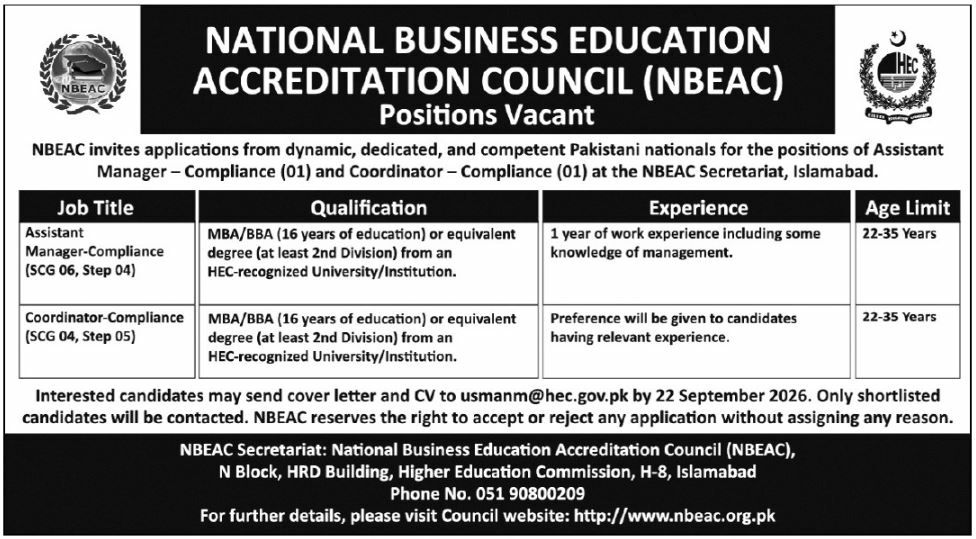 National Business Education Accreditation Council (NBEAC) Jobs 2026 Jobs 2026 — original newspaper advertisement