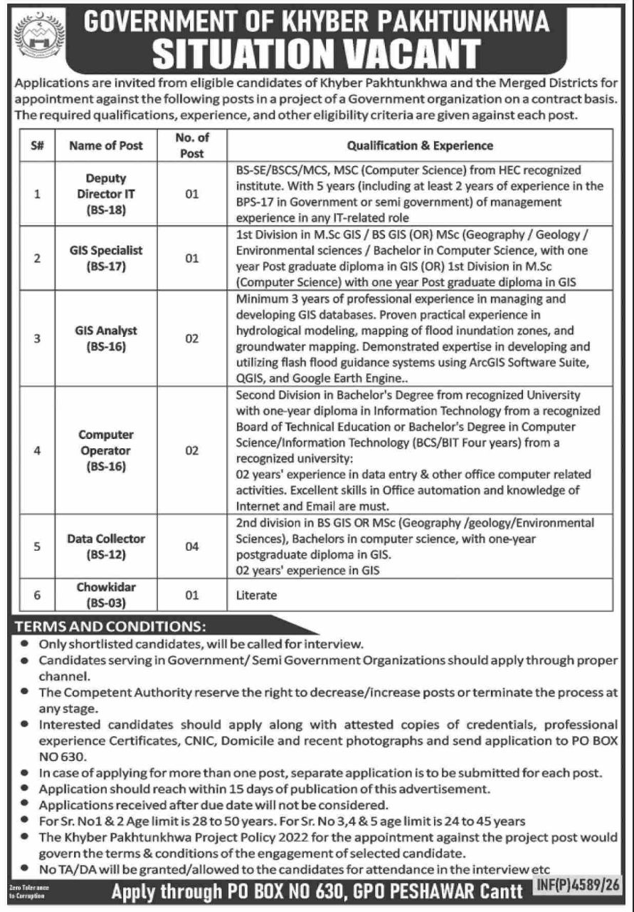 Government Organization - Project) Jobs 2026 – Government of Khyber Pakhtunkhwa (Government Organization - Project) Jobs 2026 — original newspaper advertisement