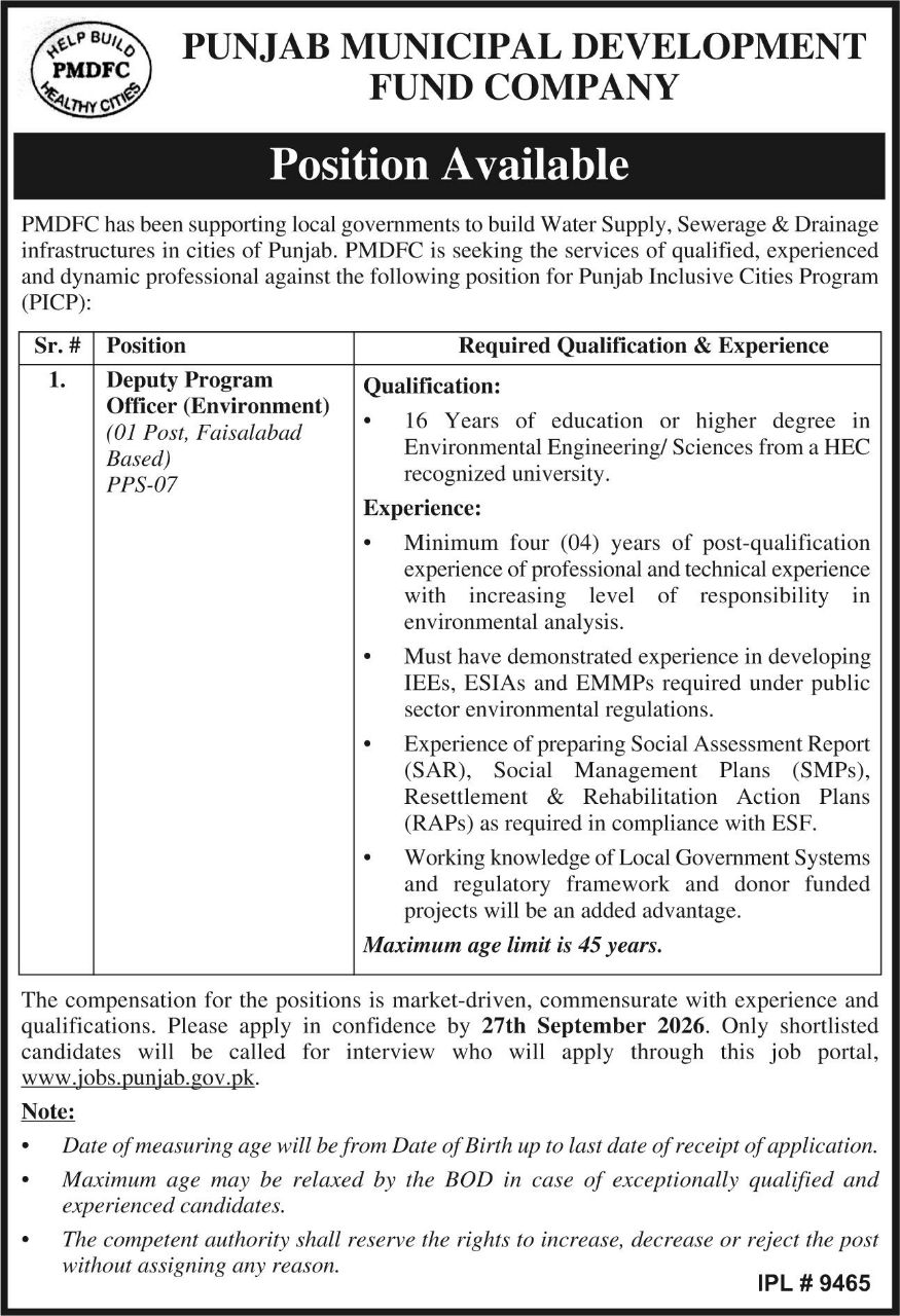 Punjab Municipal Development Fund Company (PMDFC) Jobs 2026 Jobs 2026 — original newspaper advertisement