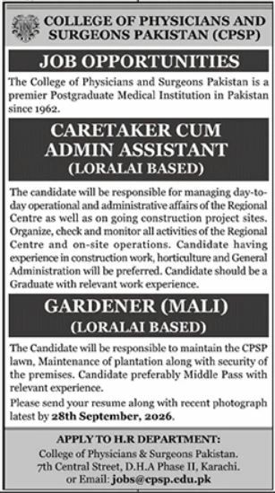 College of Physicians and Surgeons Pakistan (CPSP) Jobs Jobs 2026 — original newspaper advertisement