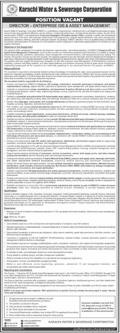 Karachi Water & Sewerage Corporation (KWSC) Jobs Jobs 2026 — original newspaper advertisement