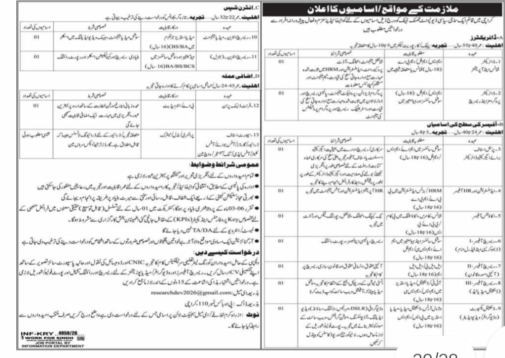 public sector Organizations Sindh Jobs 2026 – A government or semi-government organization in Karachi (likely a media/public sector entity under Sindh government) Jobs 2026 — original newspaper advertisement