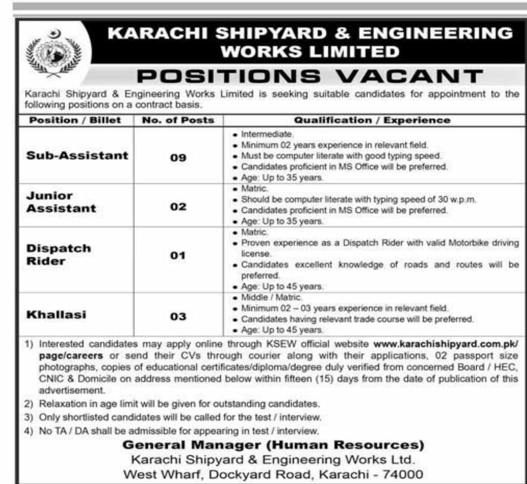 Karachi Shipyard & Engineering Works Limited Jobs 2026 Jobs 2026 — original newspaper advertisement