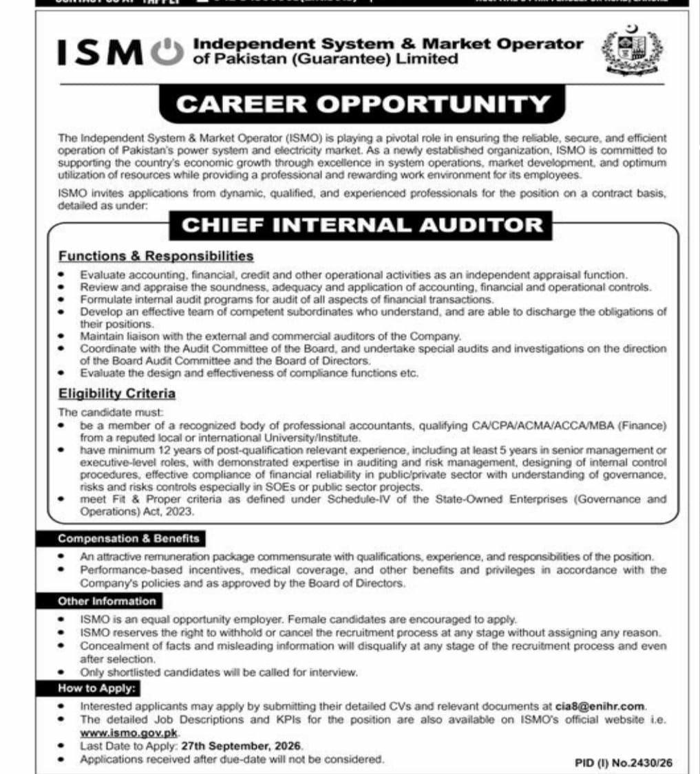 Independent System & Market Operator (ISMO) of Pakistan (Guarantee) Limited Jobs 2026 Jobs 2026 — original newspaper advertisement