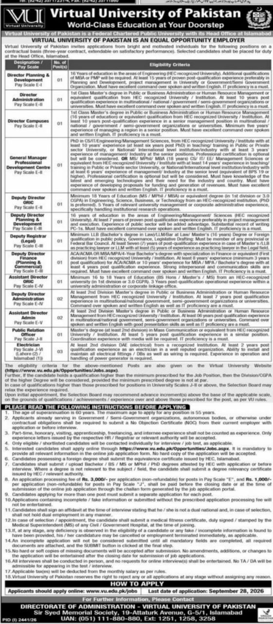 Virtual University of Pakistan Jobs 2026 Jobs 2026 — original newspaper advertisement