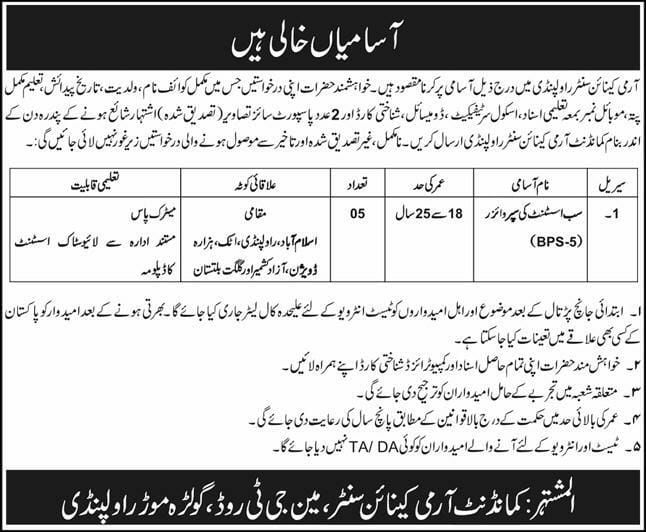 Army Canteen Stores, Rawalpindi Jobs 2026 Jobs 2026 — original newspaper advertisement