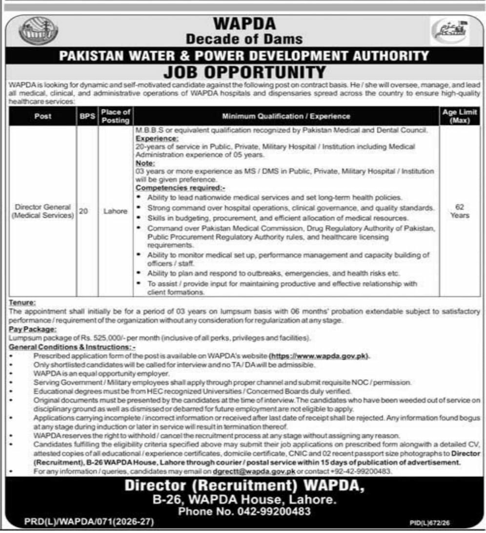 Pakistan Water & Power Development Authority (WAPDA) Jobs 2026 Jobs 2026 — original newspaper advertisement