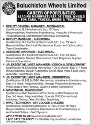 Baluchistan Wheels Limited Jobs 2026 Jobs 2026 — original newspaper advertisement