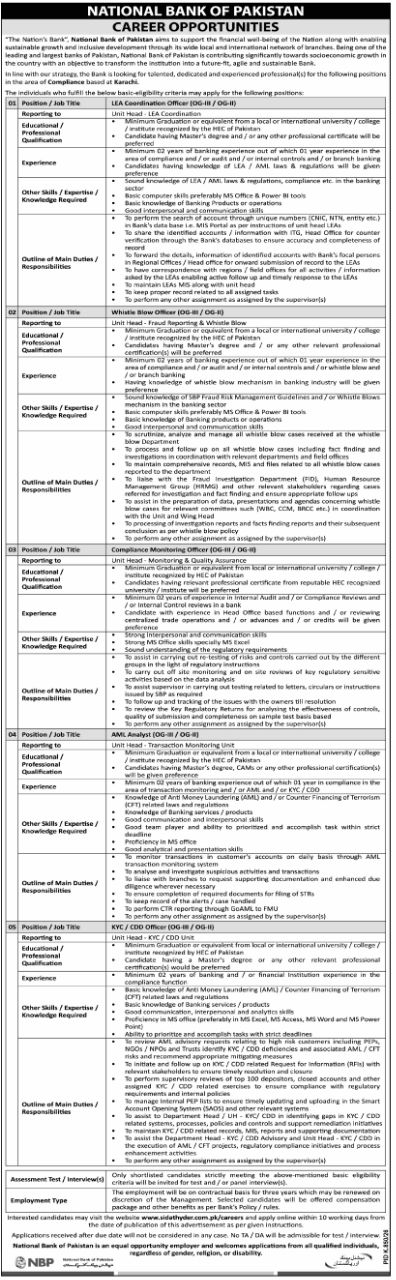 National Bank of Pakistan Karachi Jobs 2026 Jobs 2026 — original newspaper advertisement