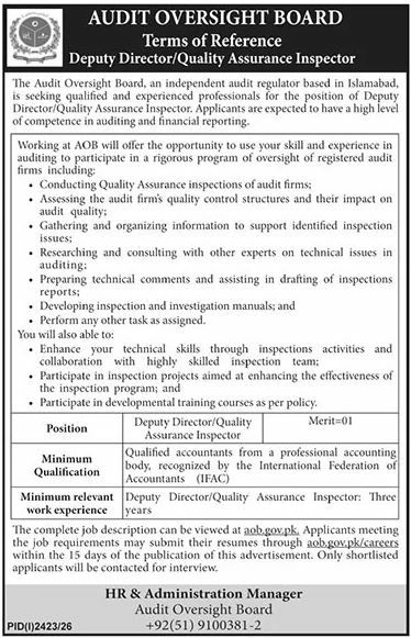 Audit Oversight Board Islamabad Jobs 2026 Jobs 2026 — original newspaper advertisement