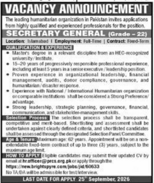 Leading Humanitarian Organization Jobs 2026 – Leading Humanitarian Organization in Pakistan Jobs 2026 — original newspaper advertisement