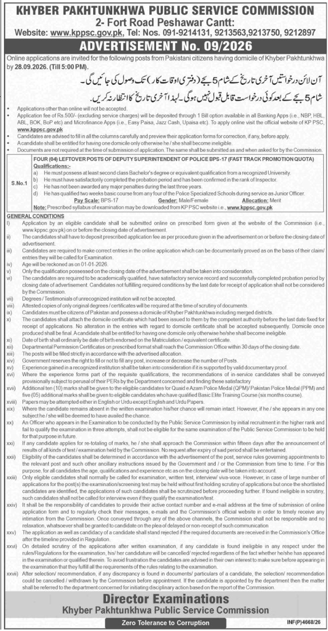 Khyber Pakhtunkhwa Public Service Commission (KPPSC) Jobs 09/2026 Jobs 2026 — original newspaper advertisement
