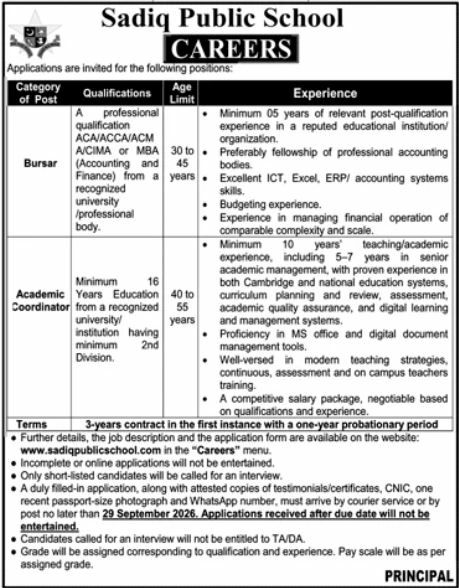 Sadiq Public School Jobs 2026 Jobs 2026 — original newspaper advertisement