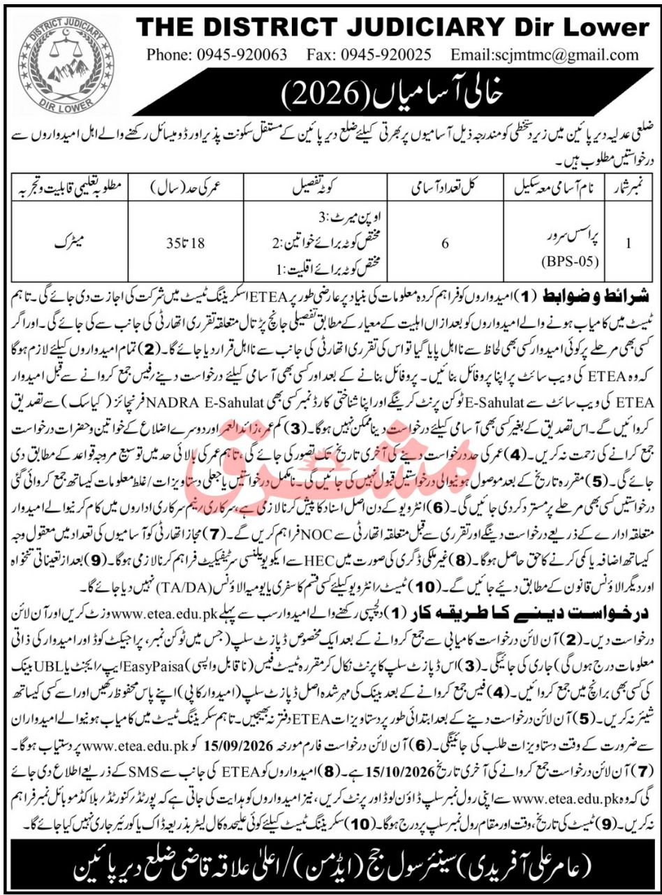 The District Judiciary Dir Lower Jobs 2026 Jobs 2026 — original newspaper advertisement