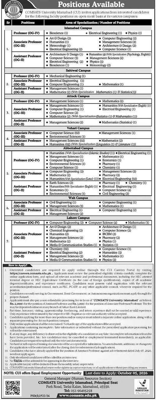 COMSATS University Islamabad (CUI) Jobs Jobs 2026 — original newspaper advertisement