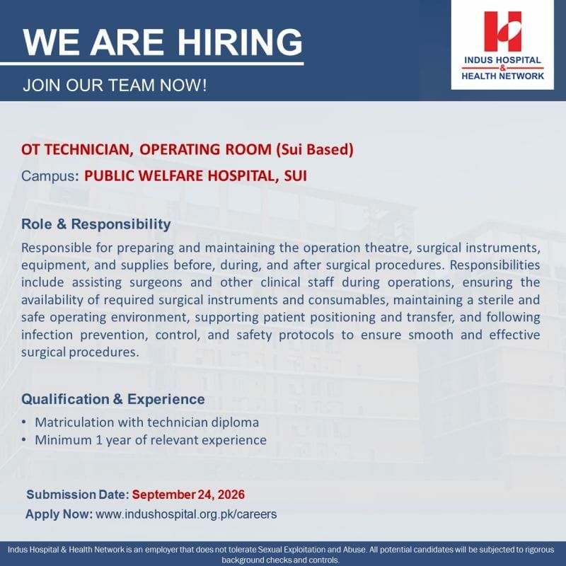 Indus Hospital & Health Network Sui Jobs 2026 – Indus Hospital & Health Network - Public Welfare Hospital, Sui Jobs 2026 — original newspaper advertisement