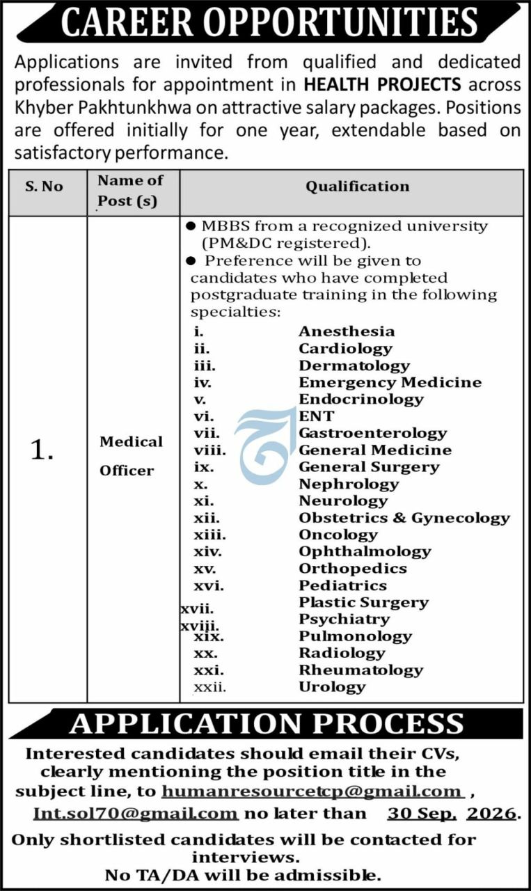 Health Projects, Khyber Pakhtunkhwa Jobs 2026 Jobs 2026 — original newspaper advertisement