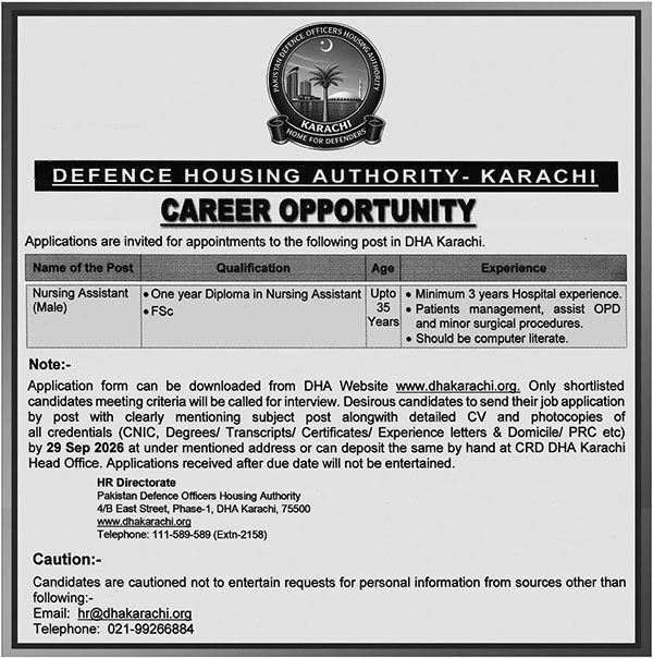 Defence Housing Authority - Karachi (DHA Karachi) Jobs 2026 Jobs 2026 — original newspaper advertisement