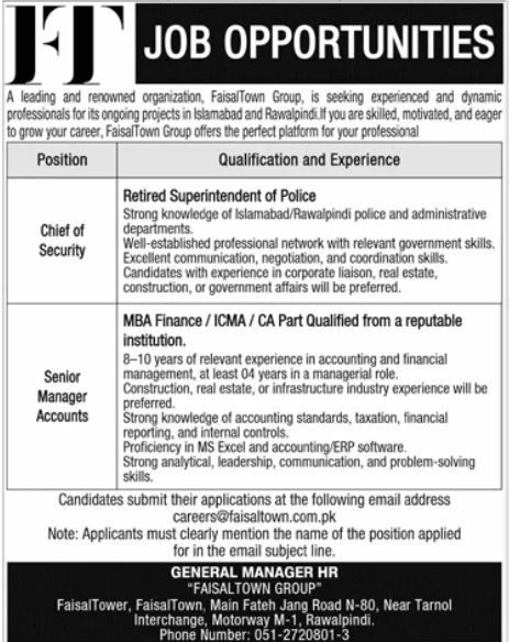 Faisal Town Group Jobs 2026 Jobs 2026 — original newspaper advertisement