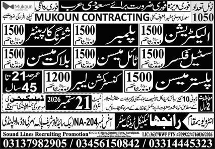 Shuttering Carpenter And Steel Fixer Jobs Saudi Arabia – Sound Lines Jobs 2026 — original newspaper advertisement