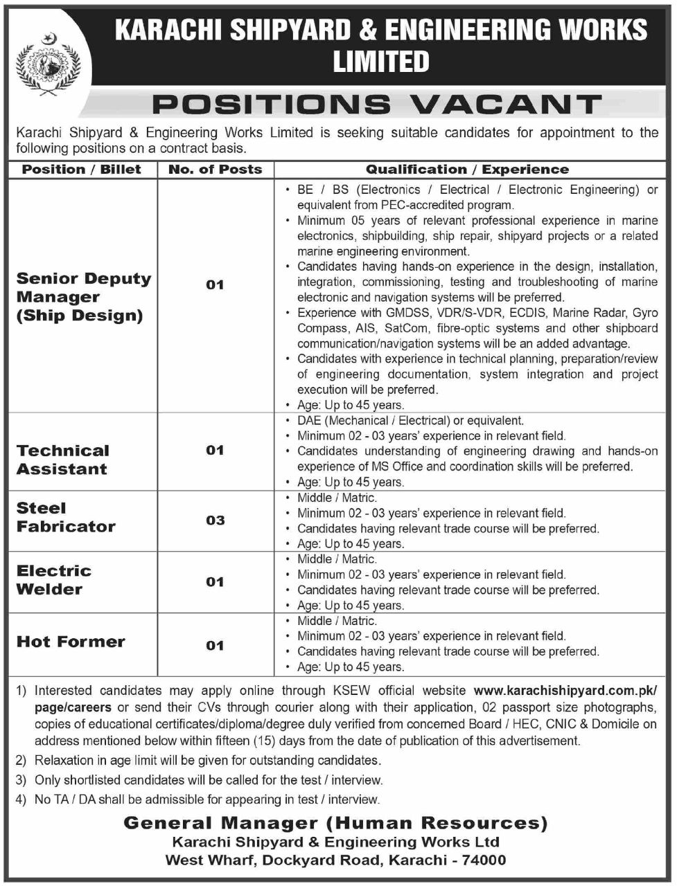 Karachi Shipyard & Engineering Works Limited Jobs Jobs 2026 — original newspaper advertisement