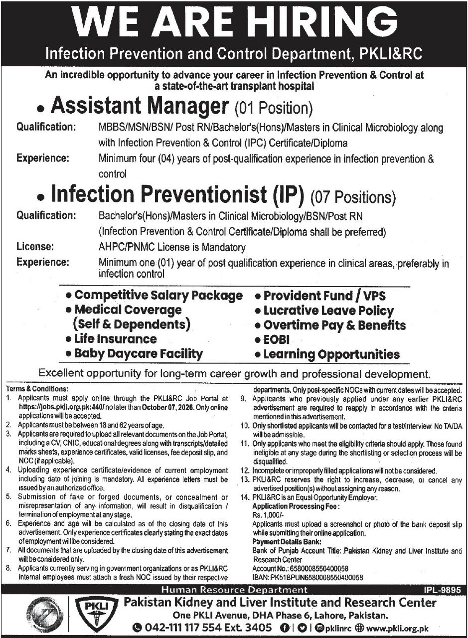 Pakistan Kidney and Liver Institute and Research Center (PKLI&RC) Jobs Jobs 2026 — original newspaper advertisement