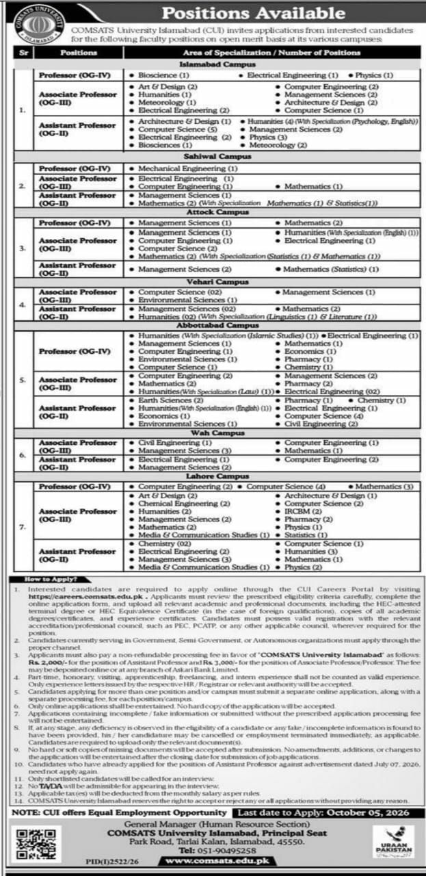 COMSATS University Islamabad (CUI) Jobs 2026 Jobs 2026 — original newspaper advertisement