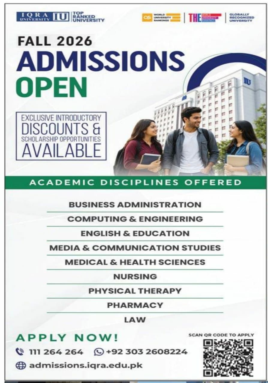 Fall 2026 Admissions Open Iqra University 2026 Admissions 2026 — original newspaper advertisement