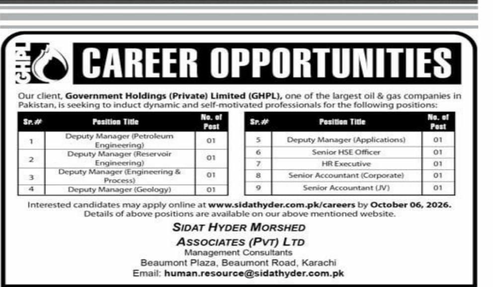 Government Holdings (Private) Limited (GHPL) Jobs 2026 Jobs 2026 — original newspaper advertisement