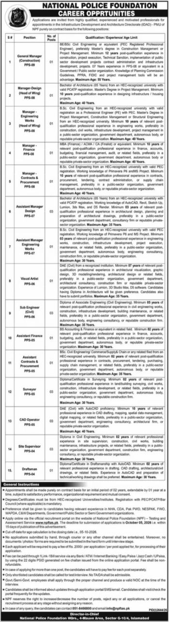 National Police Foundation Islamabad Jobs 2026 – National Police Foundation (NPF) - Infrastructure Development and Architecture Directorate (IDAD) - PMU Jobs 2026 — original newspaper advertisement
