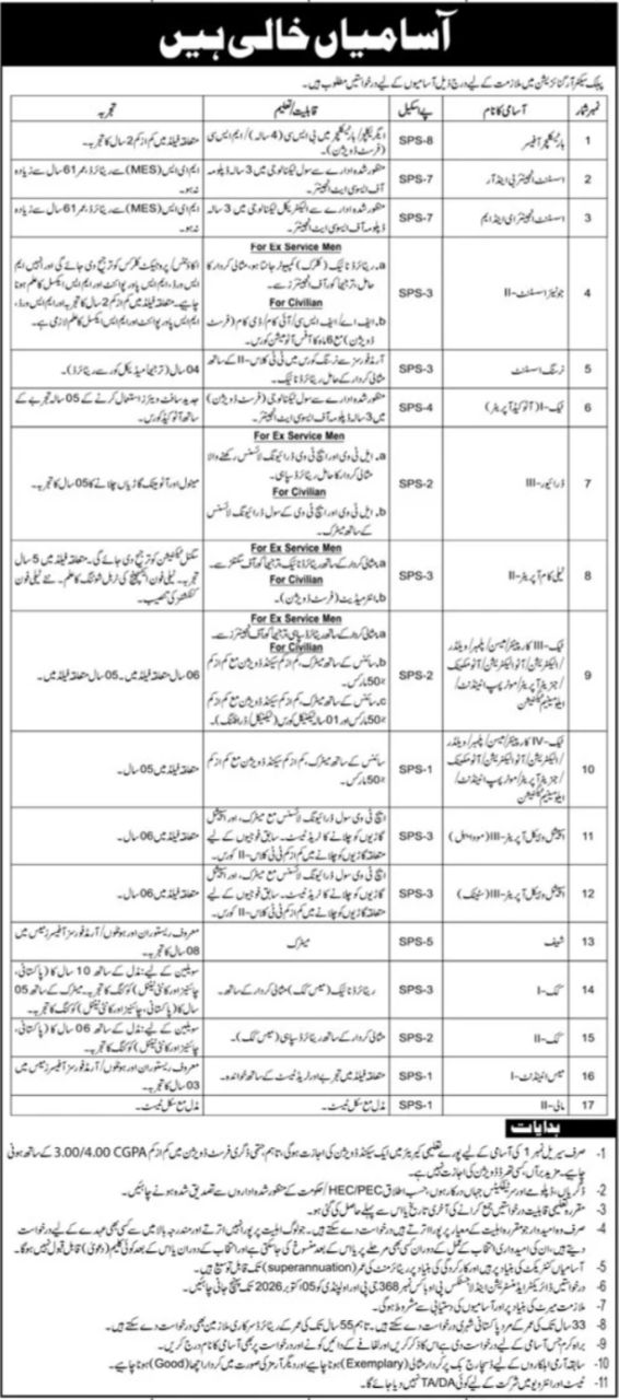 Public Sector Organization Islamabad Jobs – Public Sector Organization (Pakistan Army / MES related) Jobs 2026 — original newspaper advertisement
