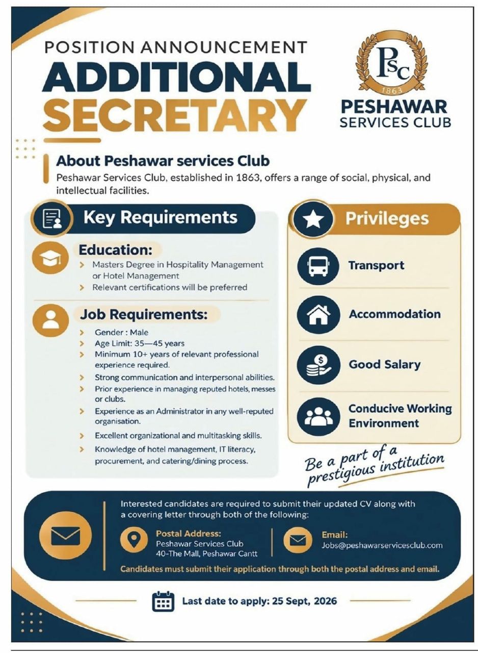 Peshawar Services Club Jobs Jobs 2026 — original newspaper advertisement