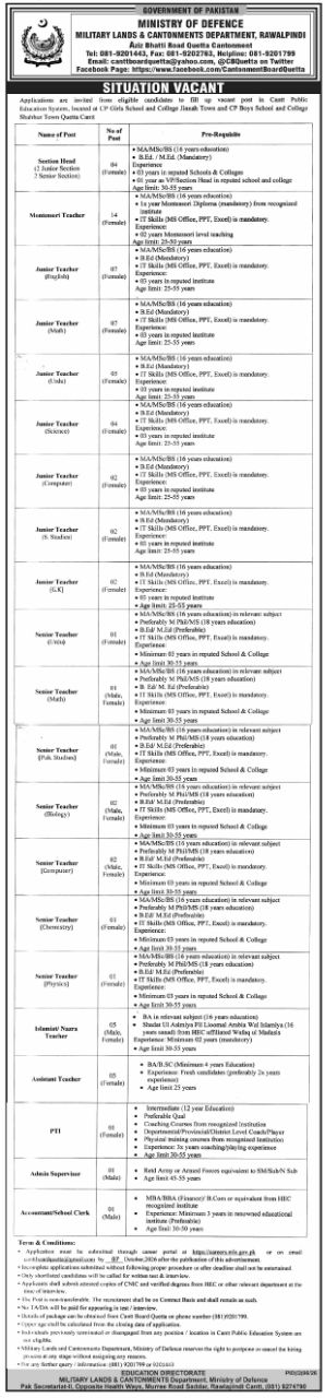 Military Lands & Cantonments Department, Rawalpindi Jobs – Government of Pakistan, Ministry of Defence, Military Lands & Cantonments Department, Rawalpindi Jobs 2026 — original newspaper advertisement