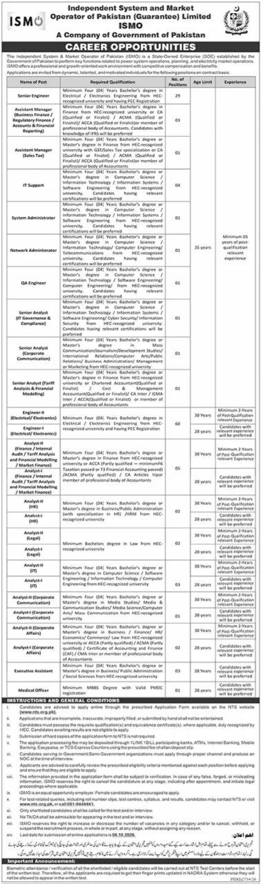 Independent System and Market Operator of Pakistan (Guarantee) Limited (ISMO) Jobs – Independent System and Market Operator of Pakistan (Guarantee) Limited (ISMO) - A Company of Government of Pakistan Jobs 2026 — original newspaper advertisement