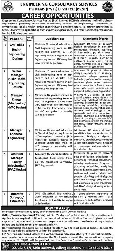 Engineering Consultancy Services Punjab (Pvt.) Limited (ECSP) Jobs Jobs 2026 — original newspaper advertisement