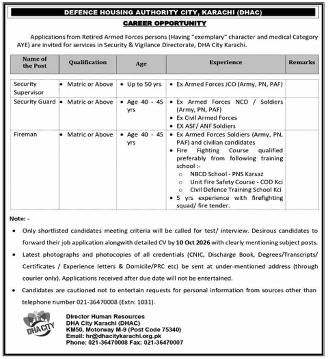 Defence Housing Authority City, Karachi (DHAC) Jobs Jobs 2026 — original newspaper advertisement