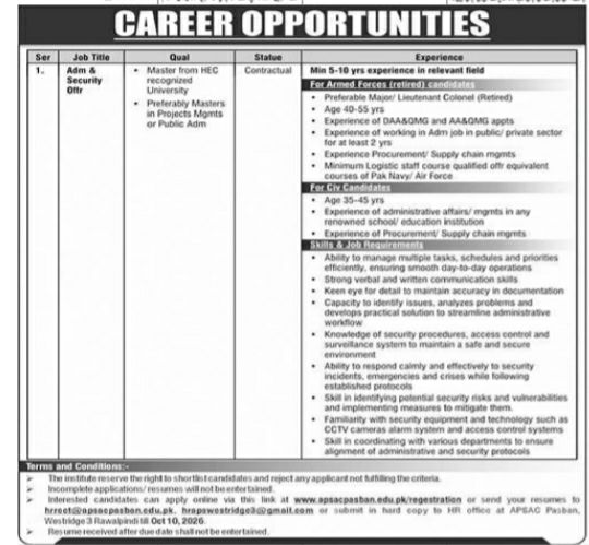 APSAC Pasban (Institute) Rawalpindi Jobs 2026 Jobs 2026 — original newspaper advertisement