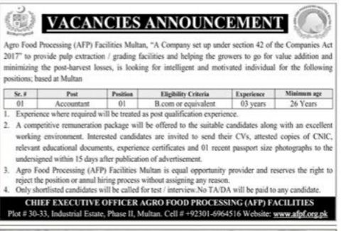 Agro Food Processing (AFP) Facilities Multan Jobs 2026 Jobs 2026 — original newspaper advertisement
