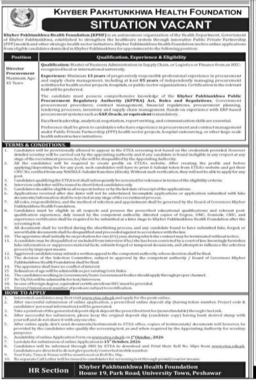 Khyber Pakhtunkhwa Health Foundation (KPHF) Jobs 2026 Jobs 2026 — original newspaper advertisement