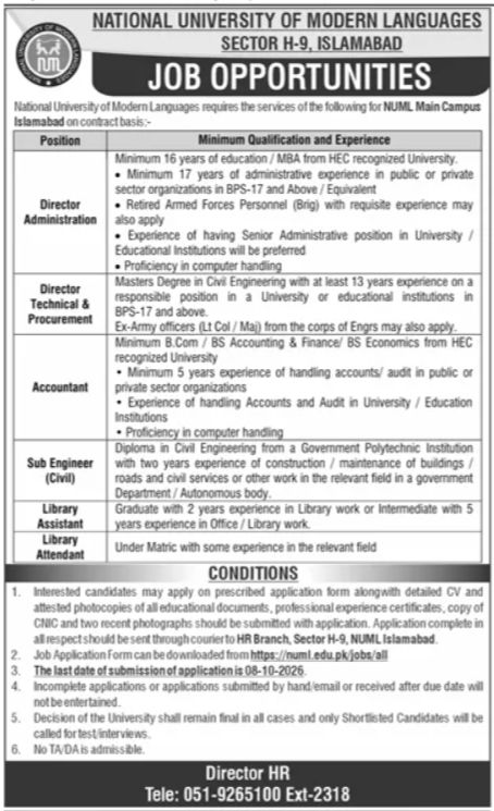National University of Modern Languages (NUML) Jobs 2026 Jobs 2026 — original newspaper advertisement