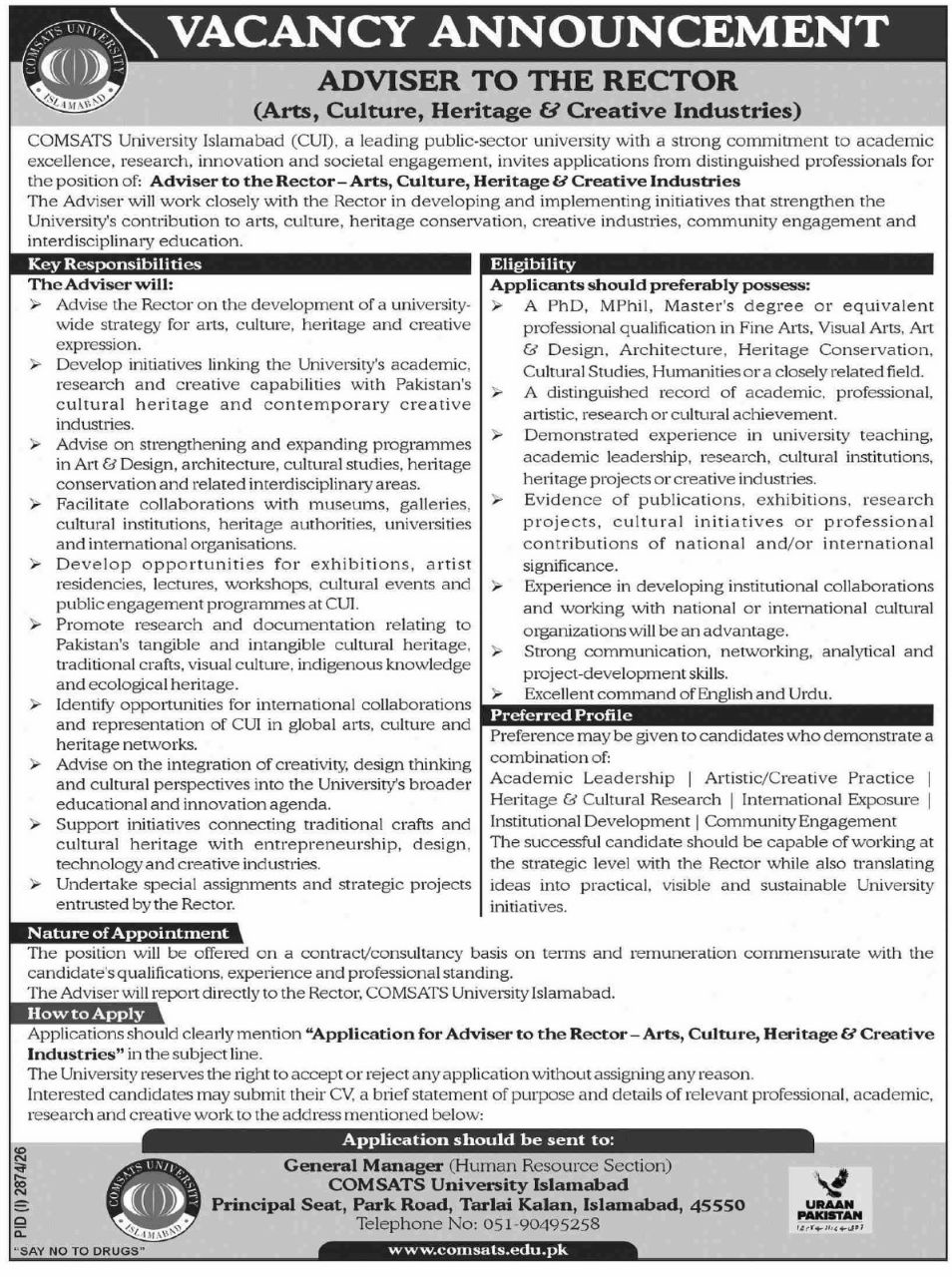 COMSATS University Islamabad (CUI) Jobs 2026 Jobs 2026 — original newspaper advertisement