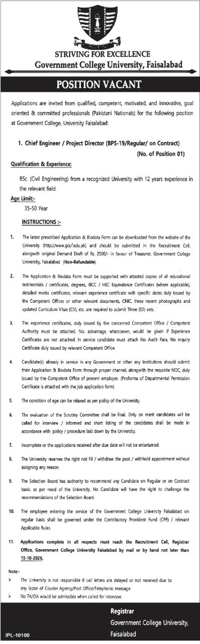 Government College University, Faisalabad Jobs Jobs 2026 — original newspaper advertisement