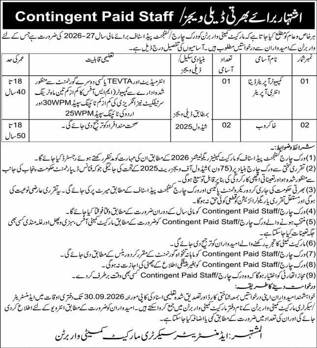Office of Additional Deputy Commissioner (Market Committee), Warburton Jobs 2026 Jobs 2026 — original newspaper advertisement