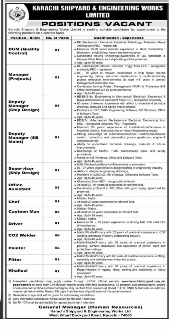 Karachi Shipyard & Engineering Works Limited Jobs 2026 Jobs 2026 — original newspaper advertisement